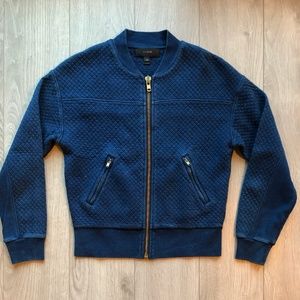 J. Crew Blue Quilted Textured Zip Bomber Jacket